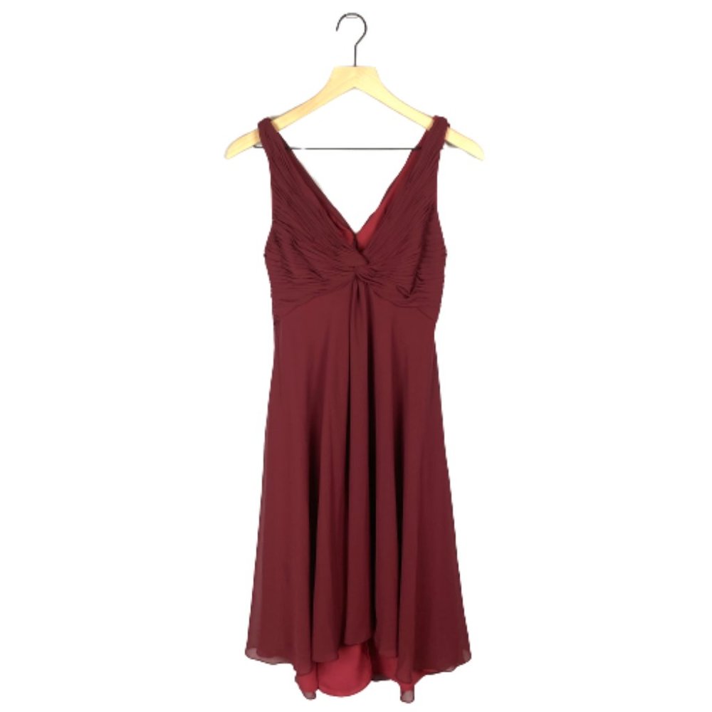 AMSALE Sleeveless V-neck Wine Red Chiffon Dress